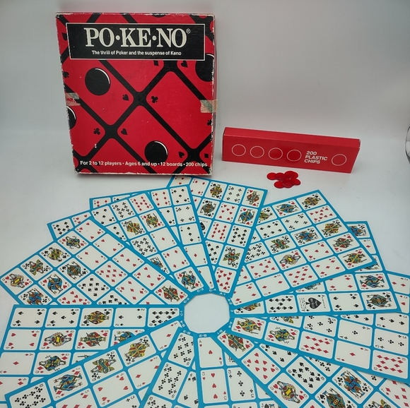 Vintage Set Po-Ke-No POKENO Poker-Keno Board Card Game 12 Board Set Chips - Picture 13 of 14